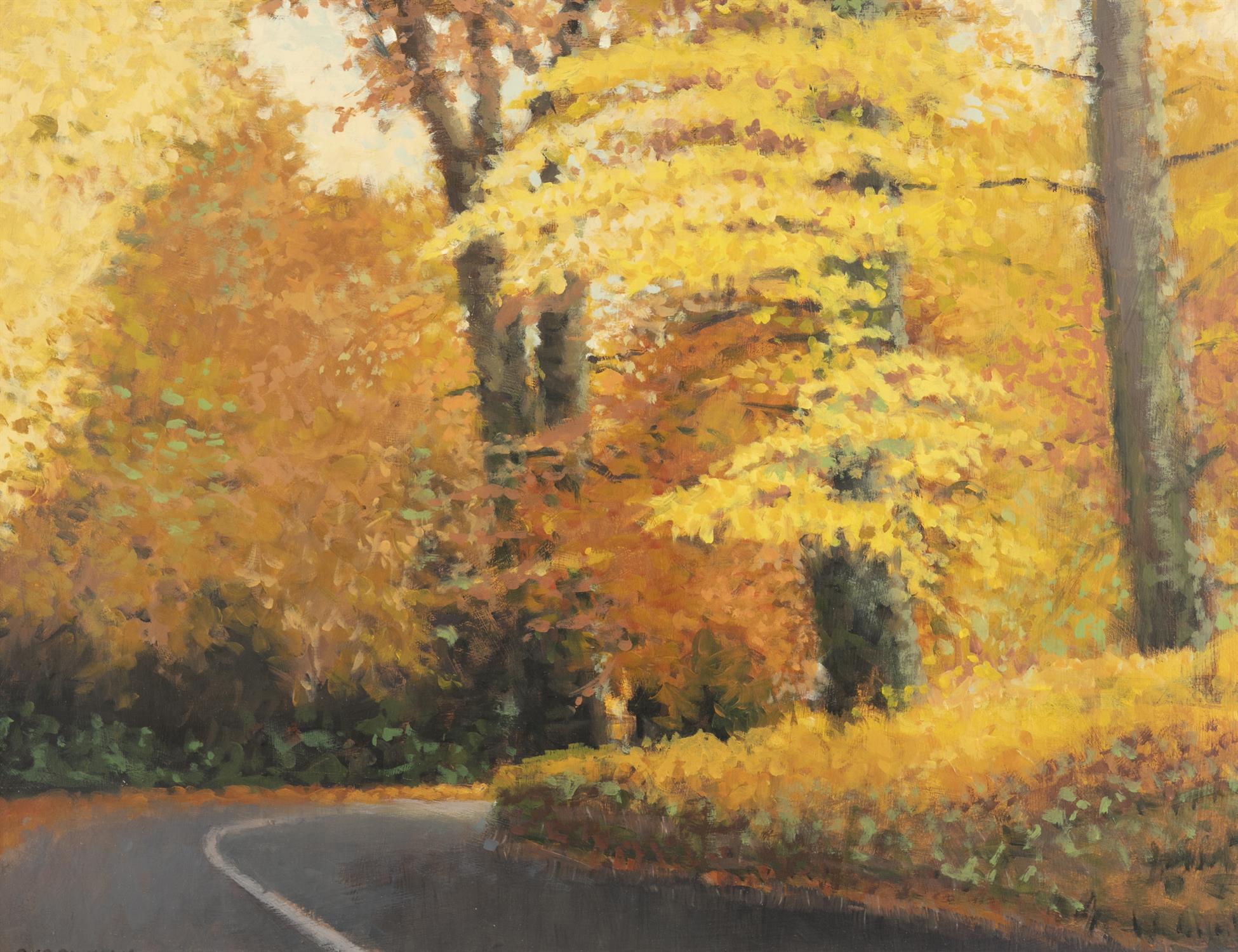 Trevor Geoghegan (b. 1946) Bend in the Road (Blessington, Co. Wicklow) Oil on board,