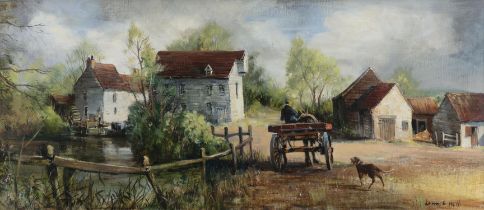 Kenneth Webb RWS FRSA RUA (b.1927) The Old Mill Oil on canvas, 38 x 91cm (15 x 35¾'') Signed