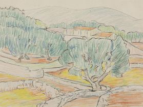 Mary Swanzy HRHA (1882-1978) Olive Trees in Walled Fields Pastel on paper 18.5 x 25cm (7¼ x