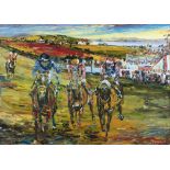 Liam O'Neill (b.1954) Horses and Jockeys Oil on canvas, 75 x 101cm (29½ x 39¾'') Signed Liam