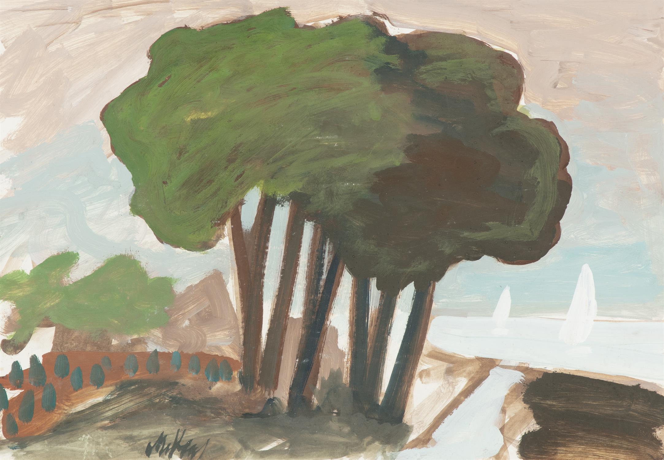 Markey Robinson (1918-1999) Trees on the Shore Gouache on board, 31 x 47cm (12¼ x 18½'') Signed