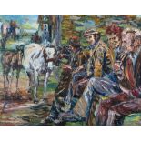 Liam O'Neill (b.1954) Men at a Horse Fair Oil on canvas, 76 x 101cm (30 x 39¾'') Signed