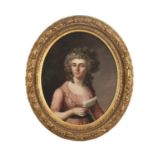 FRENCH 18TH CENTURY Half-length portrait of an elegant young lady wearing a pink dress, and
