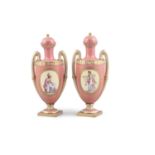 A PAIR OF FRENCH PORCELAIN URNS AND COVERS, 19th century, each finely painted with classical figures