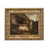 GEORGE MORLAND (1763-1804) 'The Swineherd' Oil on panel, 13¾ x 18 (35 x 45cm) Signed with initials