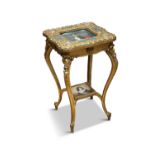 A CONTINENTAL GILTWOOD AND PORCELAIN MOUNTED NAPOLEONIC TABLE, VIENNA, c.1890, of square form,