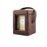 A FRENCH BRASS CASED REPEATING CARRIAGE CLOCK, early 20th century, with shagreen travelling case,