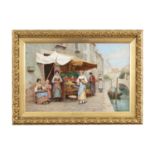 TREVOR HADDON RBA (1864-1941) Fruit stall, Venice Oil on canvas, 16 x 24 (40.5 x 61cm) Signed