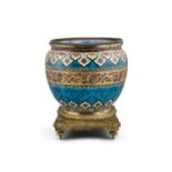 A FINE CONTINENTAL POTTERY JARDINIERE, late 19th century, decorated in Persian style with formal