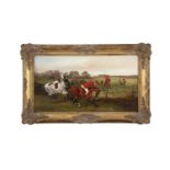 SYLVESTER MARTIN (1856-1906) Set of three hunting scenes Oil on canvas, 10 x 18 (25.5 x 46cm) Each