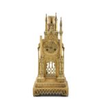 A FRENCH ORMOLU CATHEDRAL CLOCK, C.1830 by Raingo Freres, Paris, of Gothic architectural design,