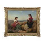 EDWARD JOHN COBBETT RBA (1815-1899) Two young ladies with sheaves of wheat, in conversation seated