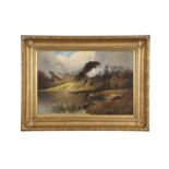 MANNER OF ALFRED DE BREAKSKI SNR Cattle watering in a highland loch landscape Oil on canvas, 20 x 30