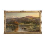 DANIEL SHERRIN (1868-1940) An extensive mountainous river landscape at evening Oil on canvas, 30 x