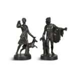 A PAIR OF FRENCH BRONZED GUNMETAL FIGURES OF 'THE APOLLO BELVEDERE AND DIANA THE HUNTRESS' after the