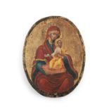 BYZANTINE SCHOOL, 16TH/17TH CENTURY Madonna and child, Oil on Panel, 20 x 15cm Oval Icon