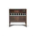 ERIK BUCH A rosewood open bar cabinet by Erik Buch, with two pull-out ice dishes and sliding glass