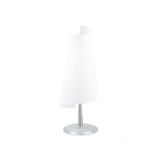 MAZZEGA A Mazzega table lamp, with a cone shaped opaque glass shade, chrome stem on a clear glass