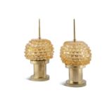 LAMPS A pair of brass table lamps, with glass shades, Italy c.1970. 56cm(h)