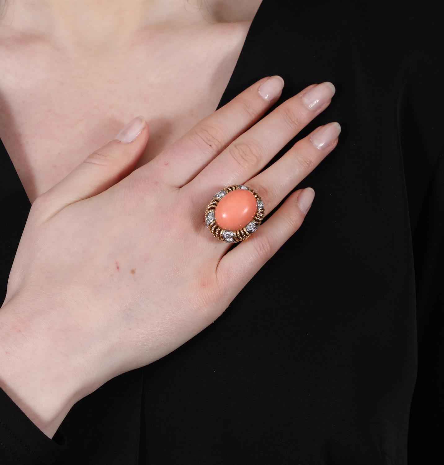 A CORAL AND DIAMOND COCKTAIL RING, BY CARTIER, CIRCA 1955 The oval-shaped corallium rubrum - Image 5 of 7