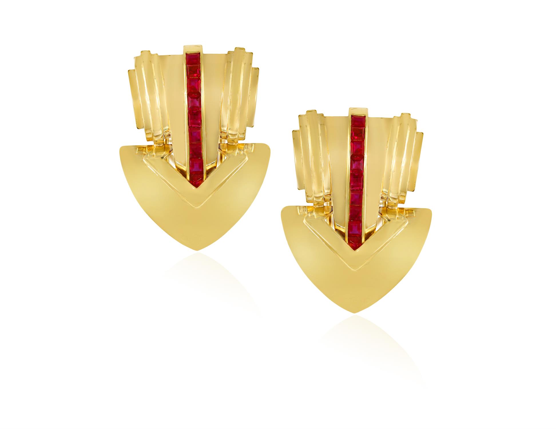 A PAIR OF RETRO CLIP BROOCHES, BY TIFFANY & CO., CIRCA 1940 Each designed as a polished gold - Image 2 of 10