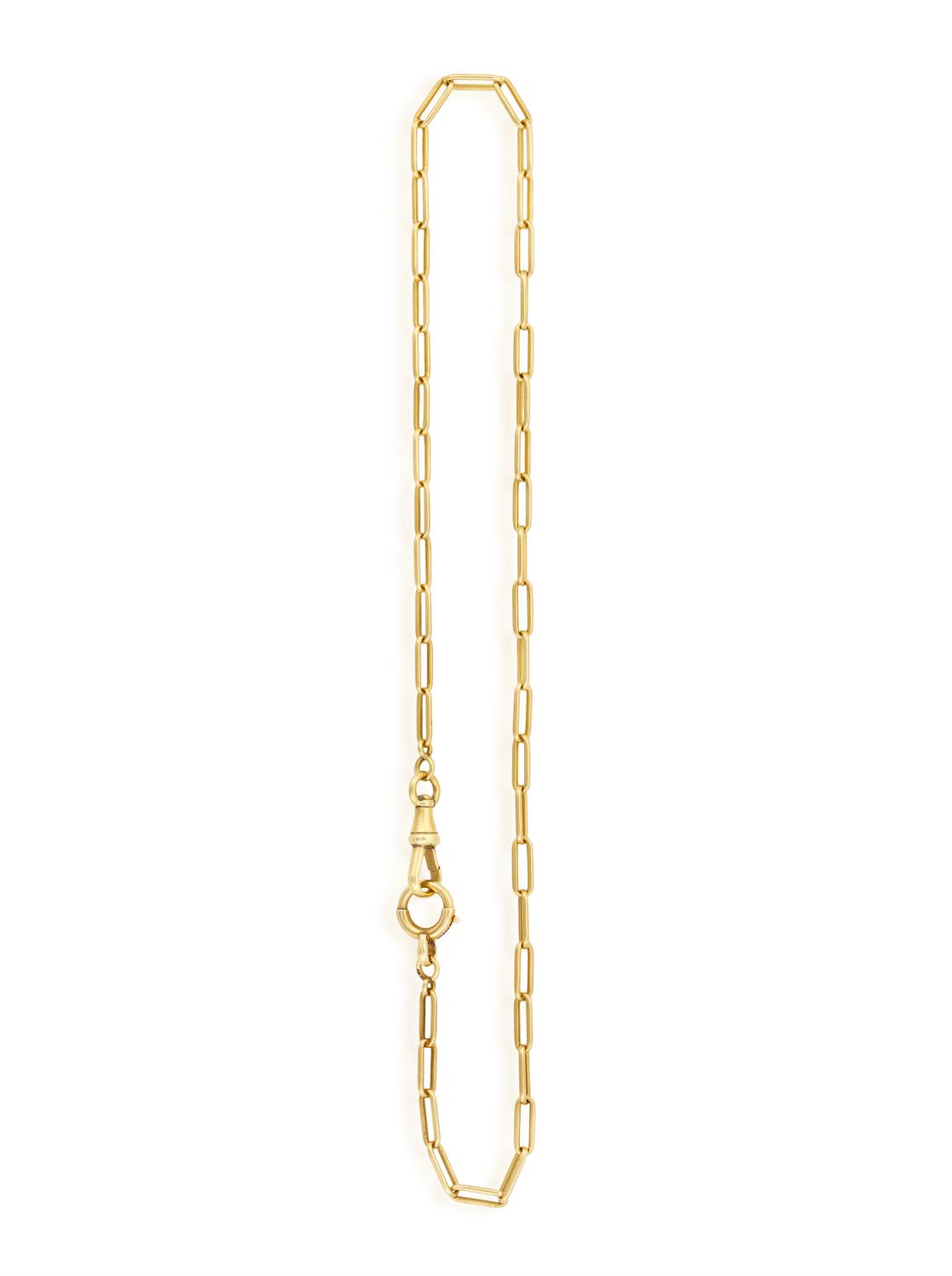 A GOLD CHAIN NECKLACE Of elongated cable links, one terminal with spring-ring clasp, - Image 3 of 5