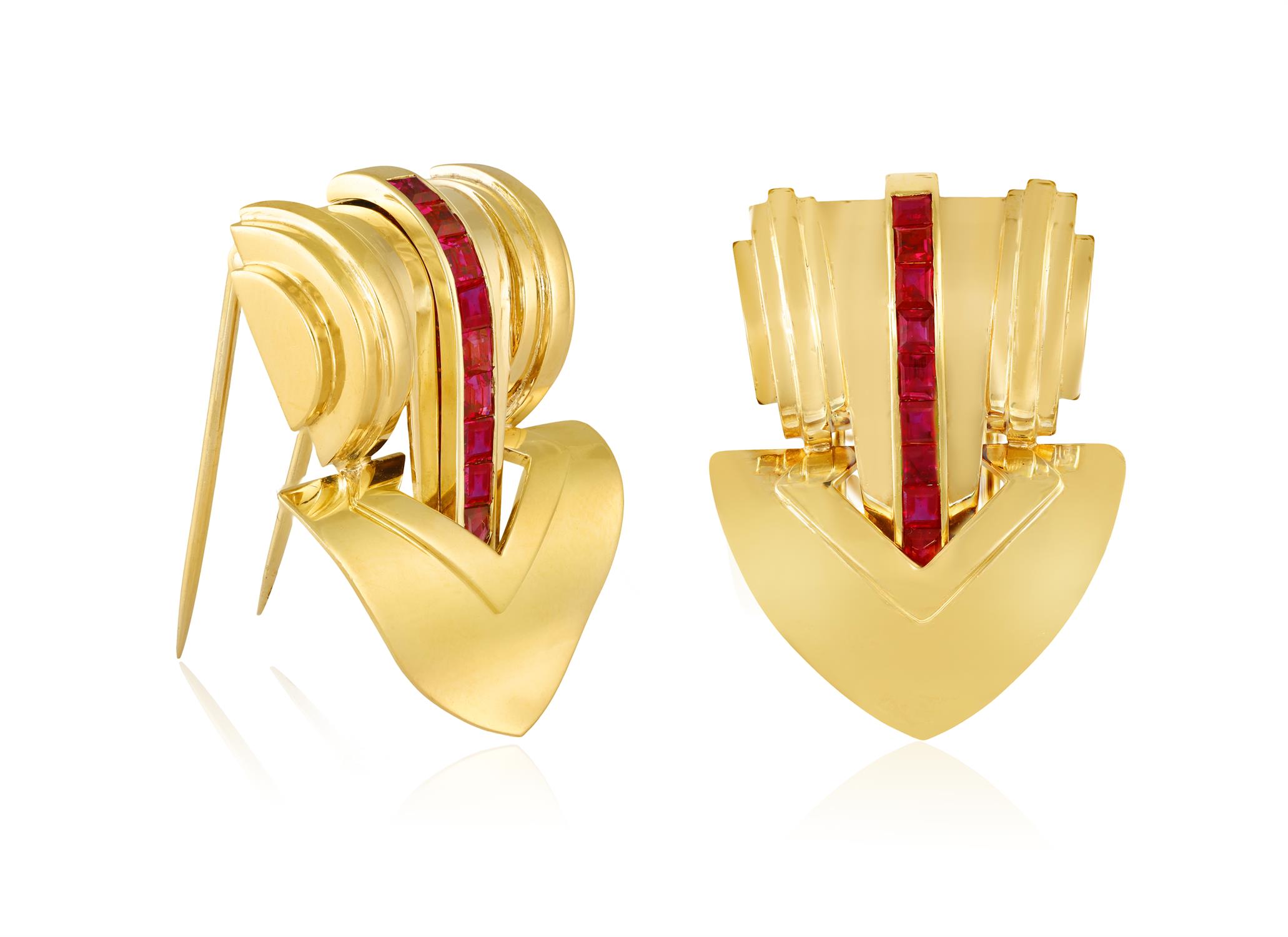 A PAIR OF RETRO CLIP BROOCHES, BY TIFFANY & CO., CIRCA 1940 Each designed as a polished gold - Image 3 of 10