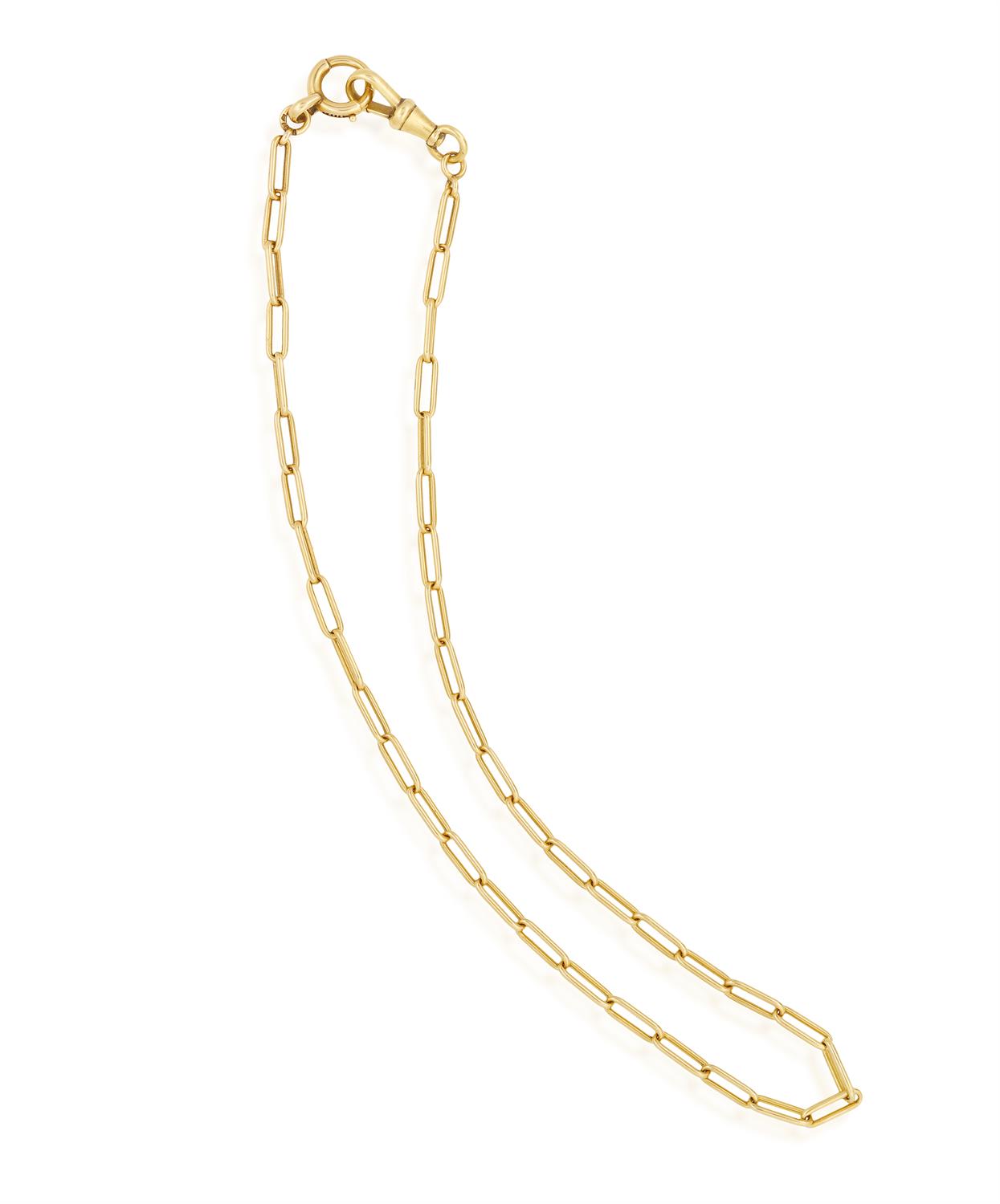 A GOLD CHAIN NECKLACE Of elongated cable links, one terminal with spring-ring clasp, - Image 2 of 5