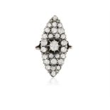 A DIAMOND DRESS RING The large marquise plaque set throughout with rose-cut diamonds to a