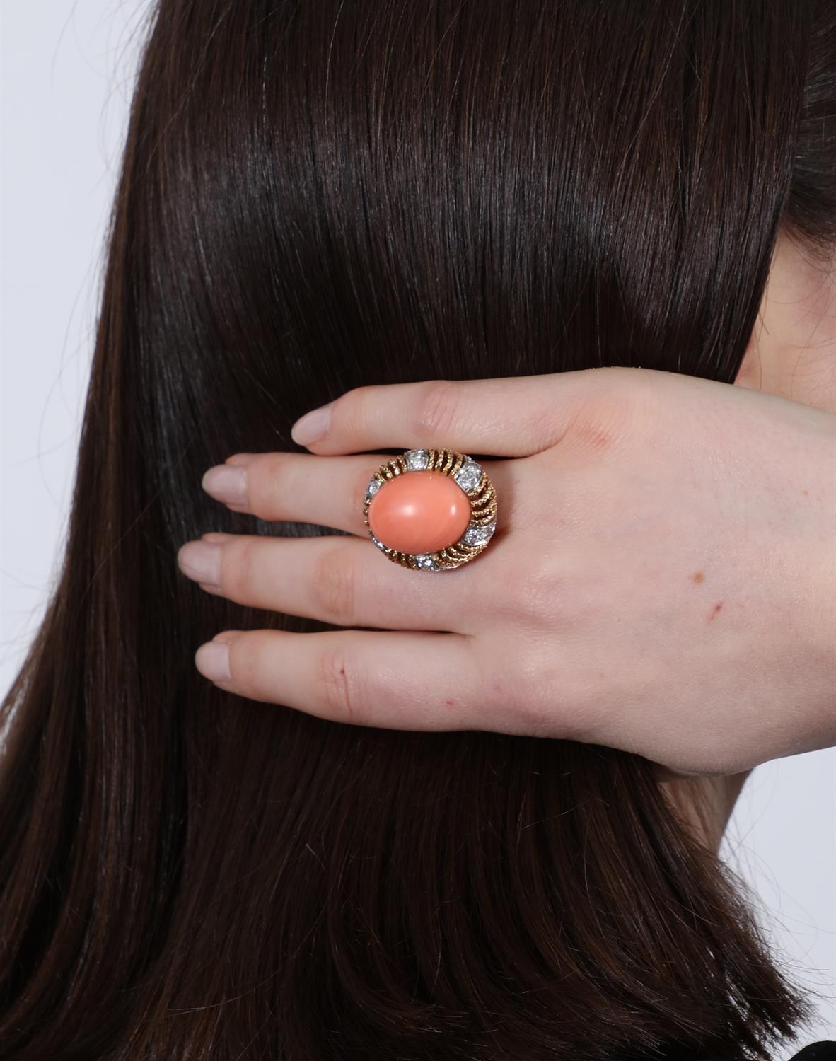 A CORAL AND DIAMOND COCKTAIL RING, BY CARTIER, CIRCA 1955 The oval-shaped corallium rubrum - Image 6 of 7