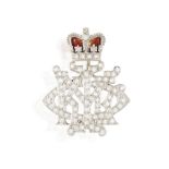 A DIAMOND AND ENAMEL REGIMENTAL SWEETHEART BROOCH, CIRCA 1900 An enamelled crown above