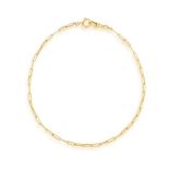 A GOLD CHAIN NECKLACE Of elongated cable links, one terminal with spring-ring clasp,
