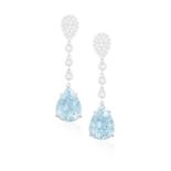 A PAIR OF AQUAMARINE AND DIAMOND PENDENT EARRINGS, BY MARGHERITA BURGENER Each pear-shaped