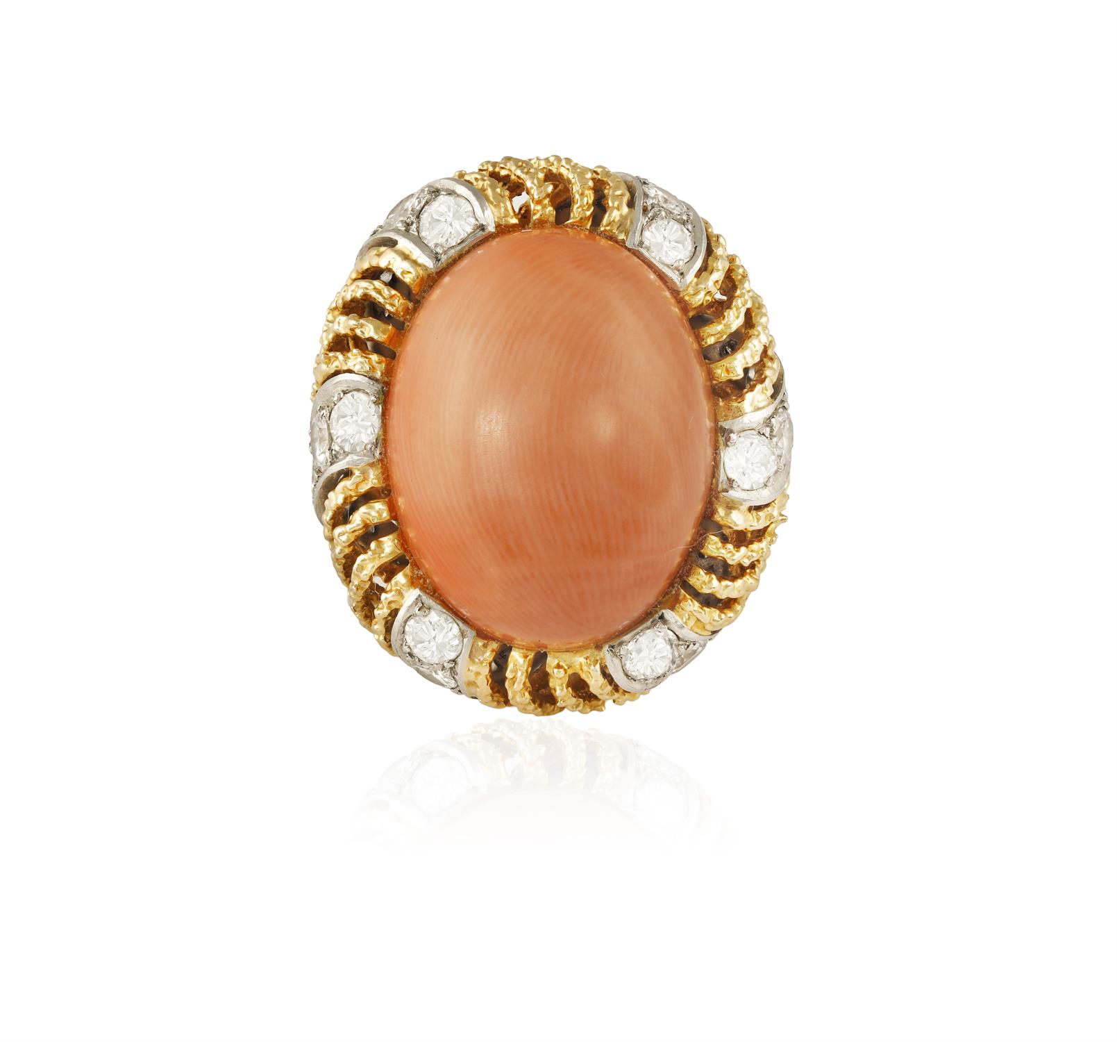 A CORAL AND DIAMOND COCKTAIL RING, BY CARTIER, CIRCA 1955 The oval-shaped corallium rubrum - Image 2 of 7