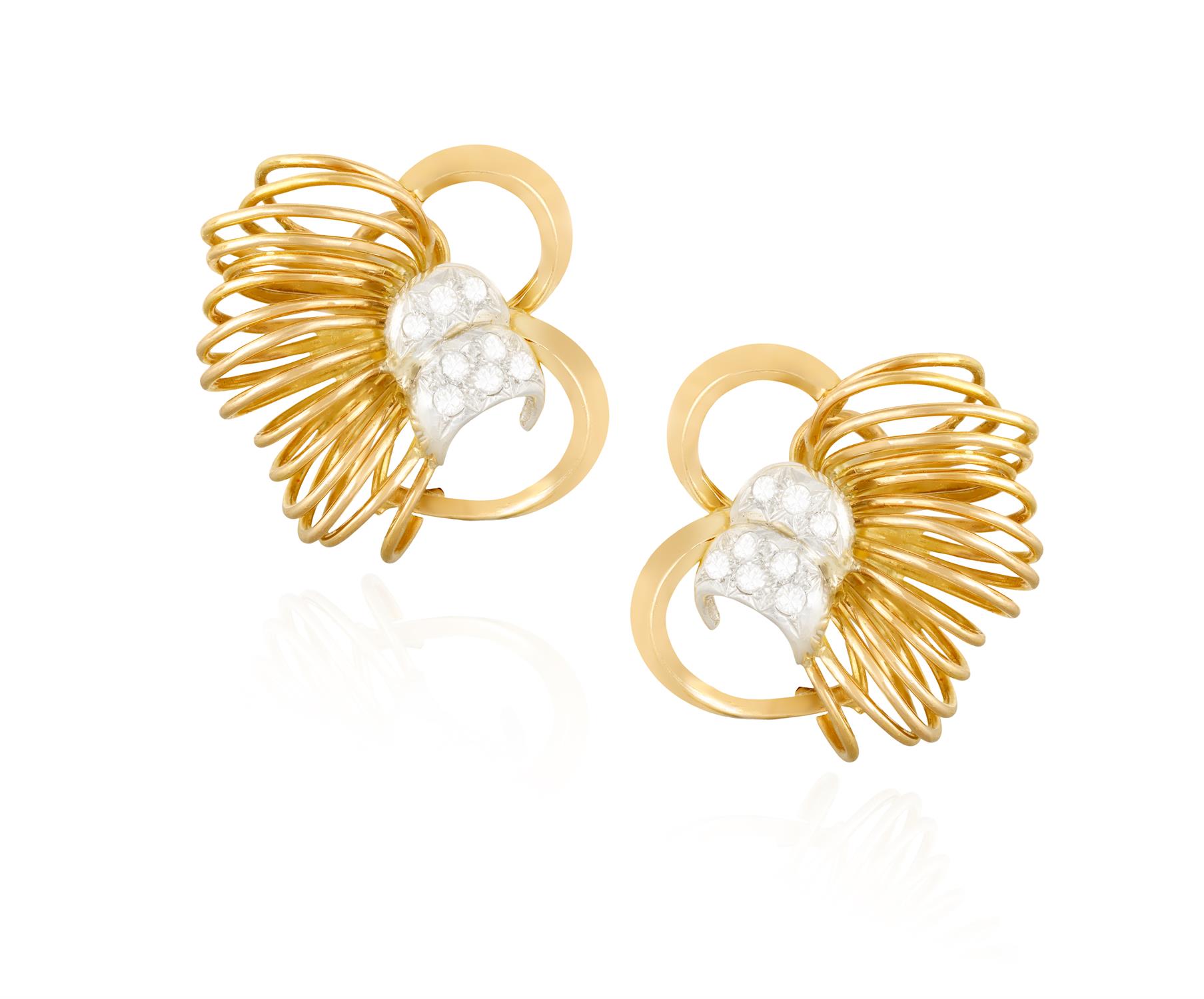 A PAIR OF DIAMOND EARRINGS, BY STERLÉ, CIRCA 1950 Of openwork design with gold wire loop - Image 2 of 10