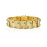 AN ITALIAN TURQUOISE BRACELET, CIRCA 1960 Composed of rectangular textured gold plaques between