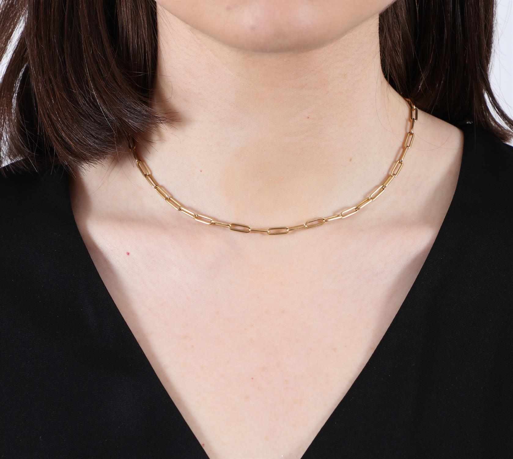 A GOLD CHAIN NECKLACE Of elongated cable links, one terminal with spring-ring clasp, - Image 5 of 5