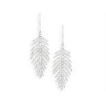 A PAIR OF DIAMOND PENDENT EARRINGS Each feather design pavé-set with brilliant-cut diamonds