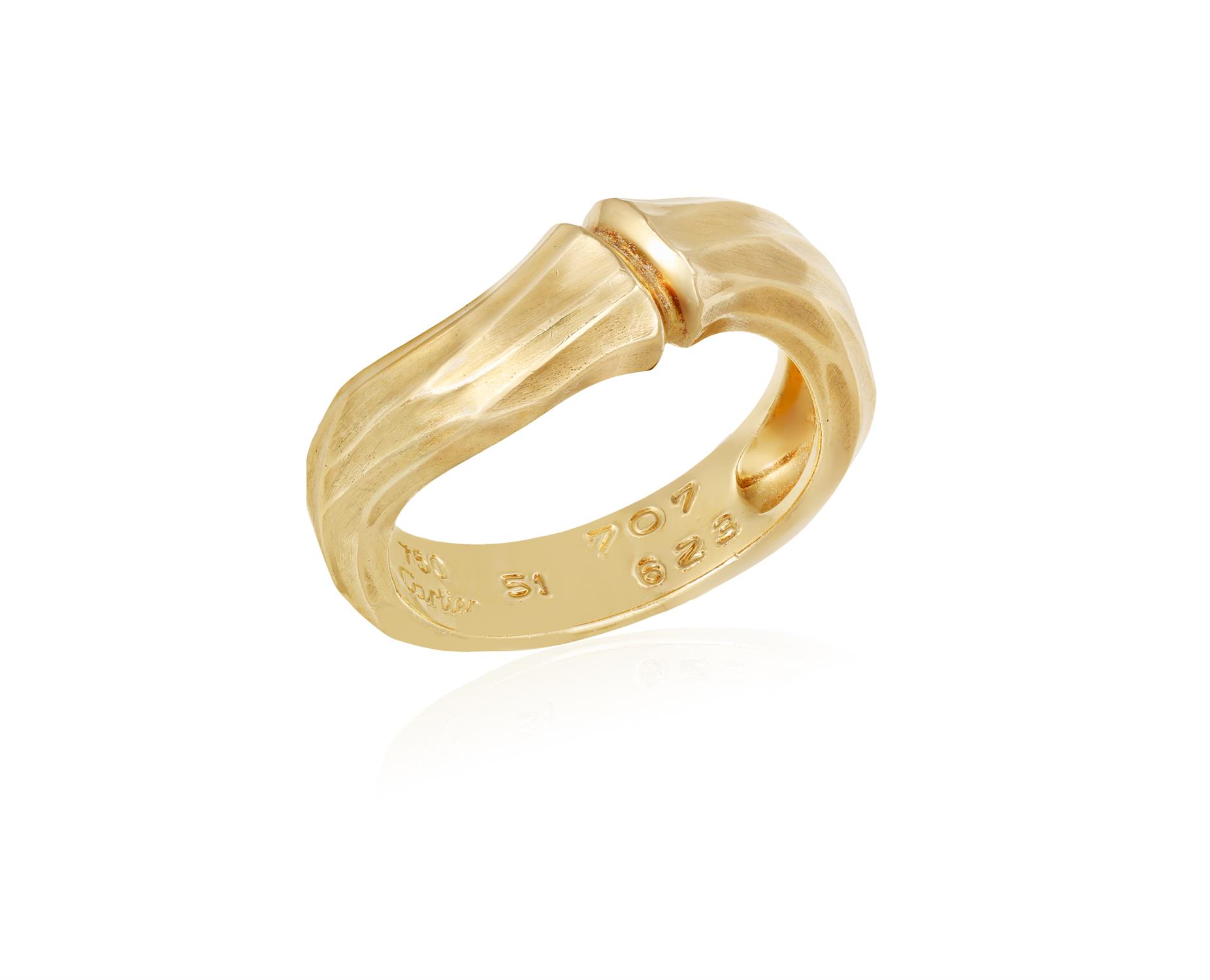 A GOLD 'BAMBOO' RING, BY CARTIER, CIRCA 1995 Designed as a tapered row of polished textured - Image 2 of 6