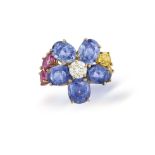 From the private collection of a continental lady A SAPPHIRE, COLOURED SAPPHIRE AND DIAMOND