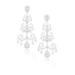 A LARGE PAIR OF DIAMOND PENDENT EARRINGS Of chandelier design, each set with pear rose-cut