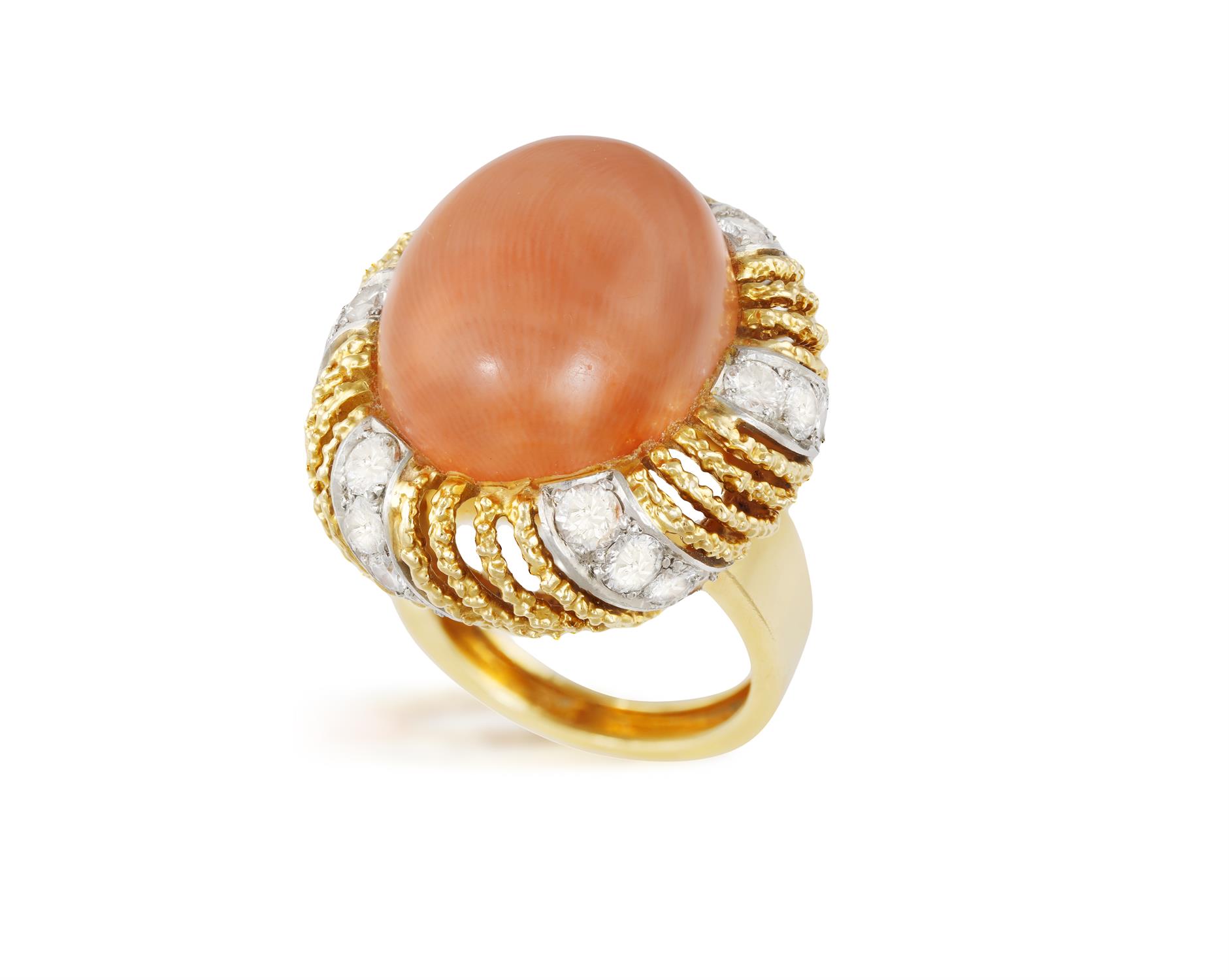 A CORAL AND DIAMOND COCKTAIL RING, BY CARTIER, CIRCA 1955 The oval-shaped corallium rubrum - Image 3 of 7