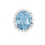 AN IMPORTANT AQUAMARINE AND DIAMOND CLUSTER RING The oval-shaped aquamarine weighing