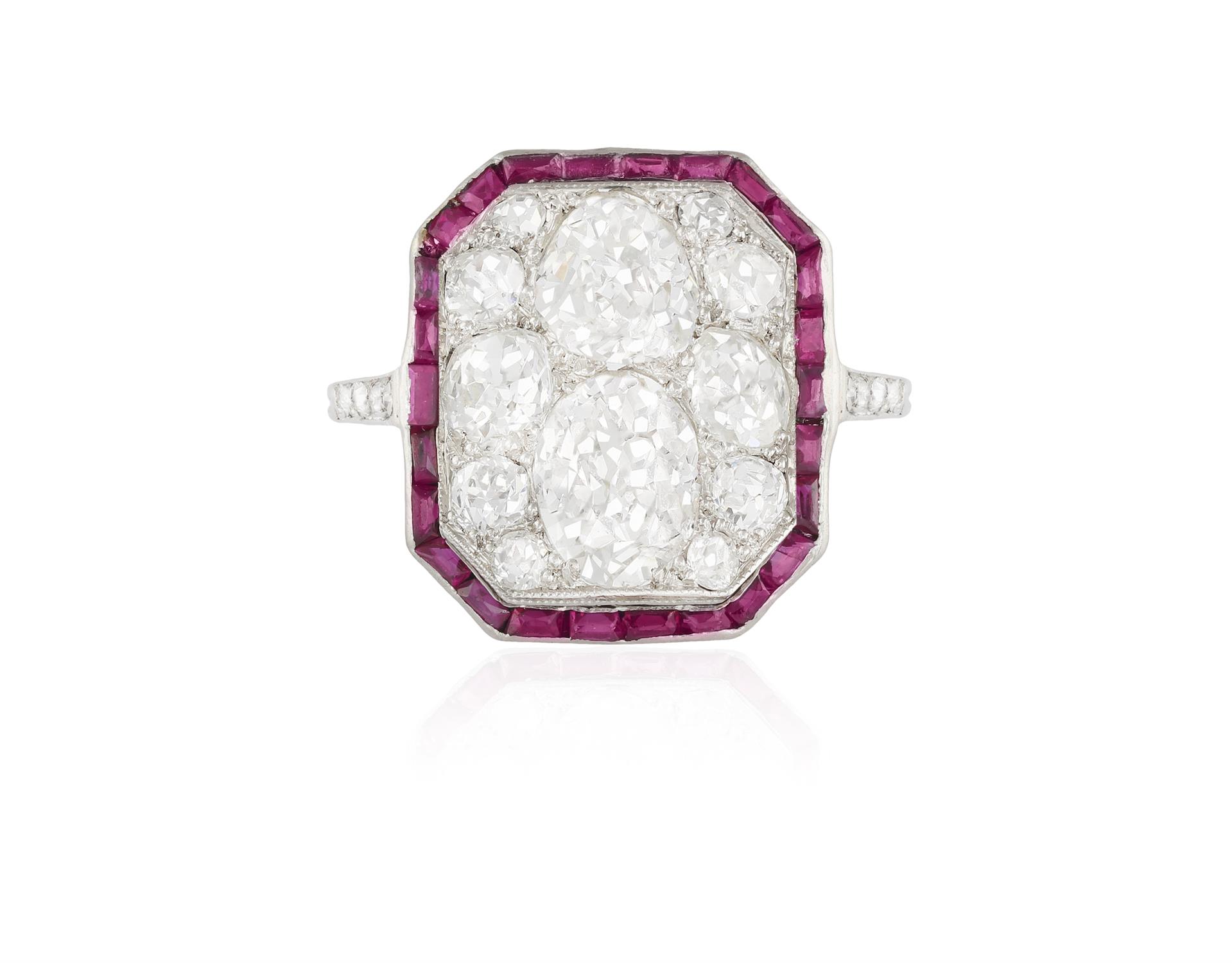 AN EARLY 20TH CENTURY DIAMOND AND RUBY DRESS RING, CIRCA 1925 The octagonal plaque centring an - Image 2 of 6