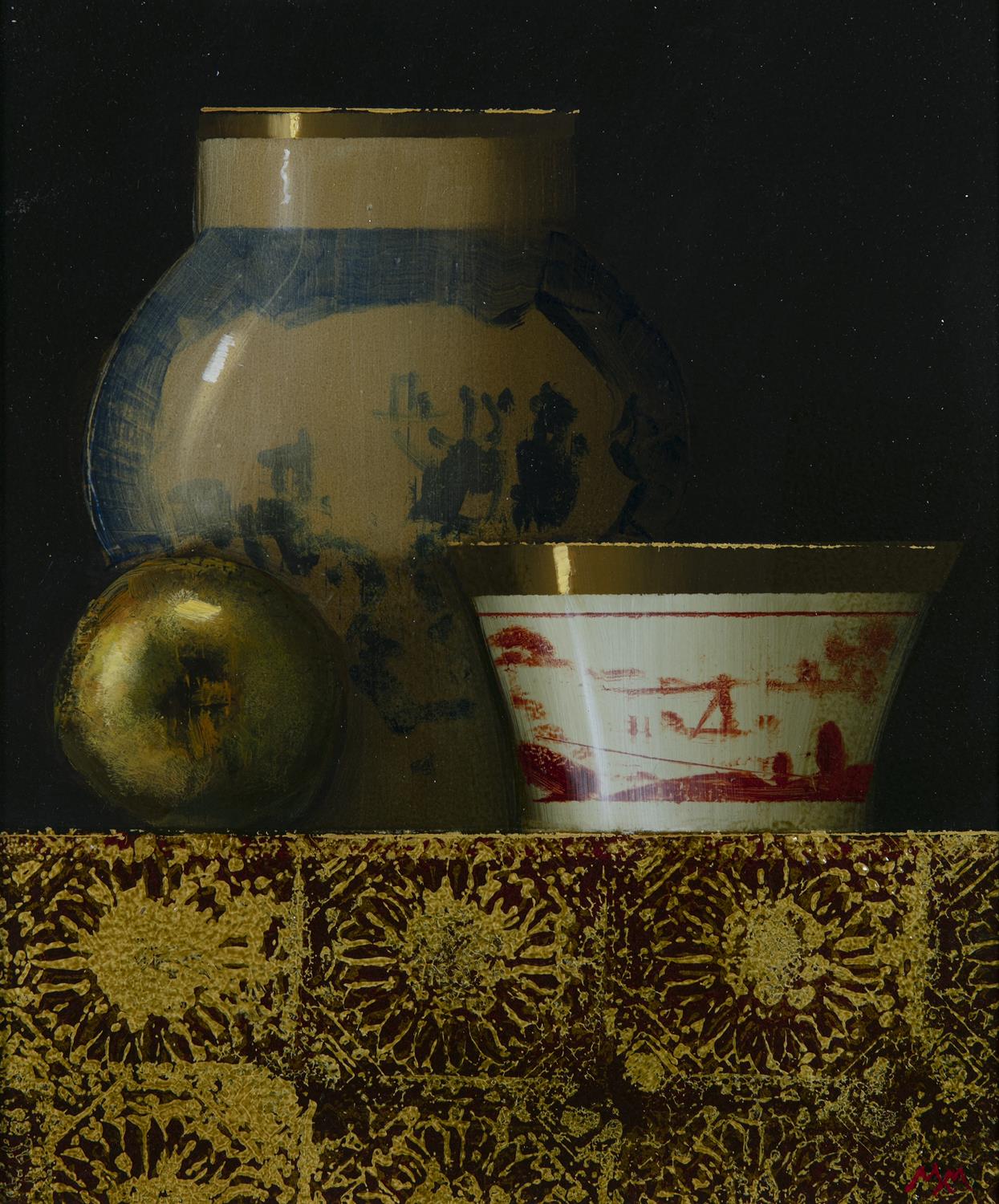 Martin Mooney (b.1960) Still Life with Chinese Vase Oil on board, 30 x 25cm (11¾ x 9¾'') Signed
