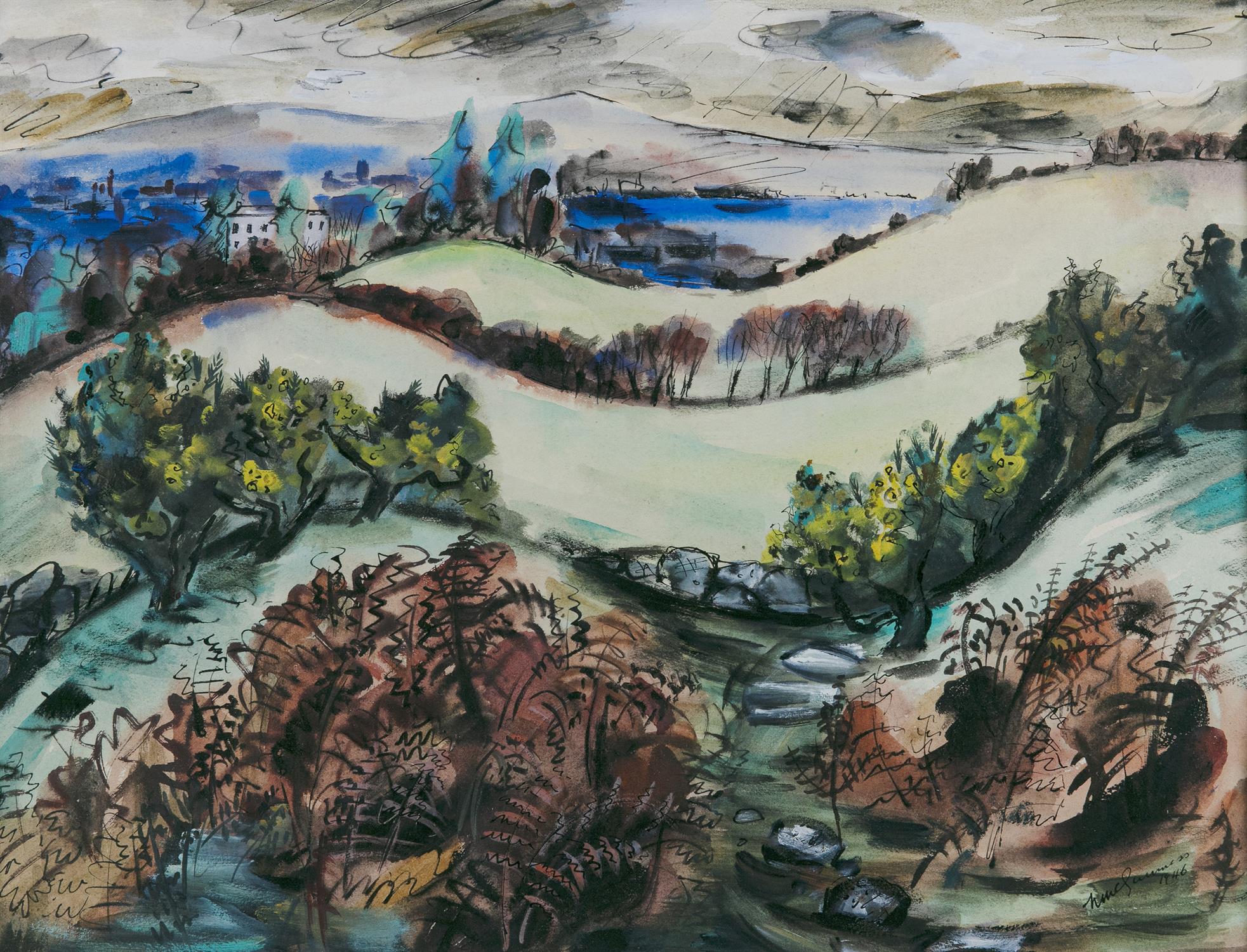 Norah McGuinness HRHA (1901-1980) Country Landscape Watercolour, 41 x 55cm (16¼ x 21¾'') Signed