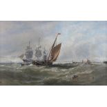 Edwin Hayes RHA RI ROI (1819-1904) Shipping off the Coast Oil on board, 17 x 27.