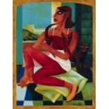 Graham Knuttel (b.1954) Woman with Cats Acrylic on canvas, 122 x 91.5cm (48 x