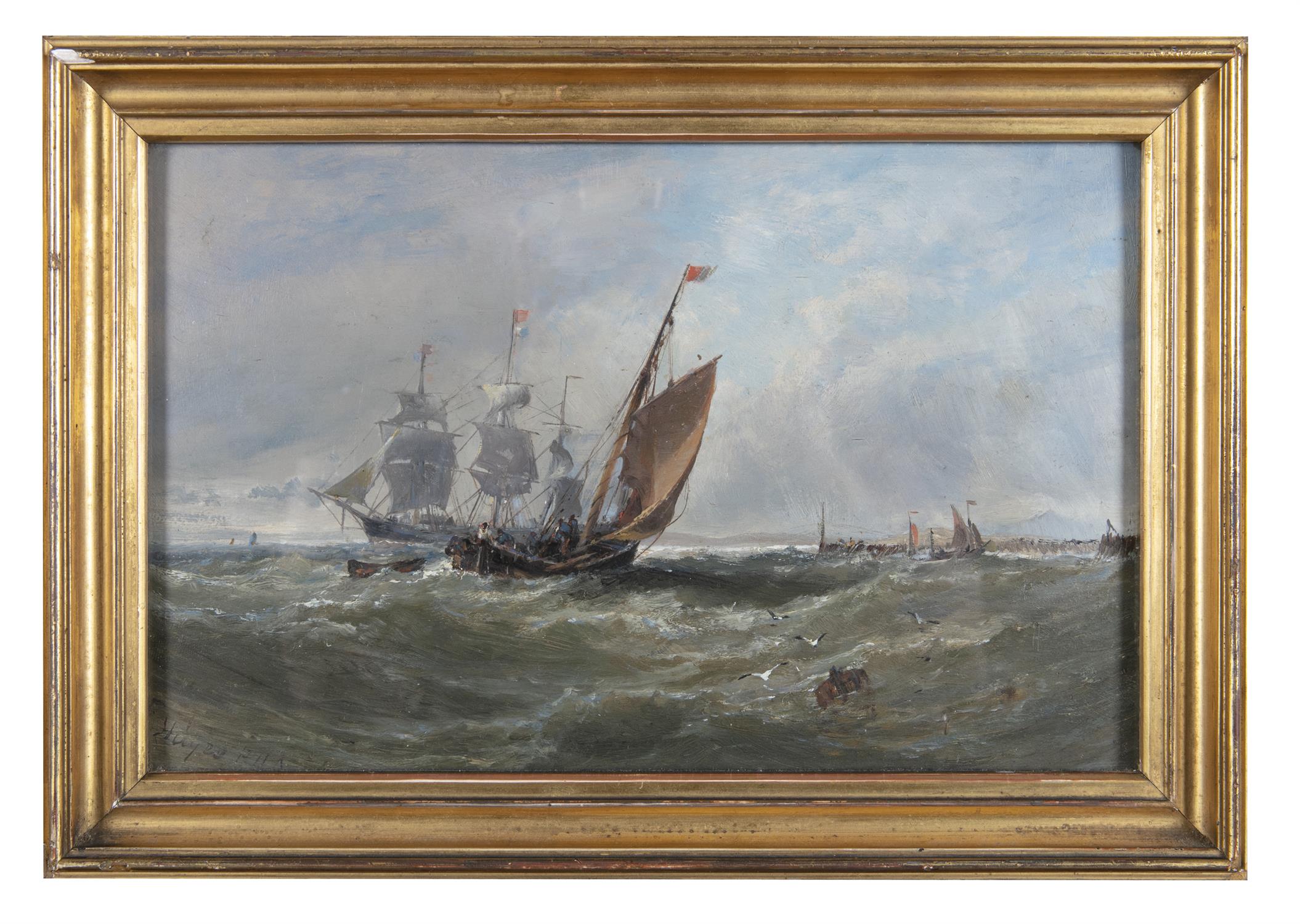 Edwin Hayes RHA RI ROI (1819-1904) Shipping off the Coast Oil on board, 17 x 27. - Image 2 of 5