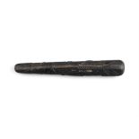 AN IRISH BOG OAK TRUNCHEON, 19th century, carved in relief with shamrocks and harps,